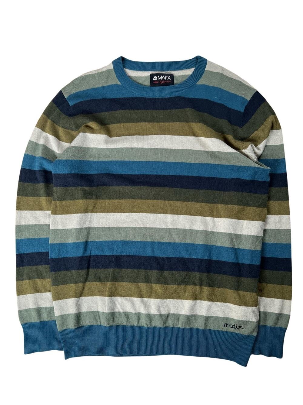 Matix Sweater Mens L Multicolor Pullover Crew Neck Knit Lightweight Striped Logo